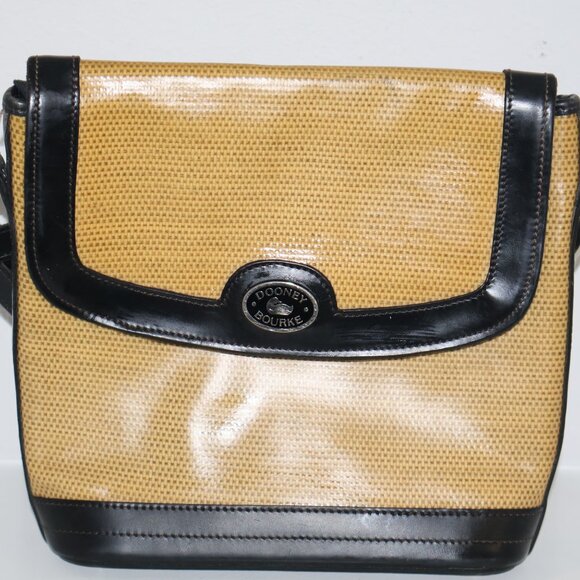 Dooney & Bourke Tan Black Canvas Leather Crossbody Bag Adjustable Strap - Picture 2 of 16